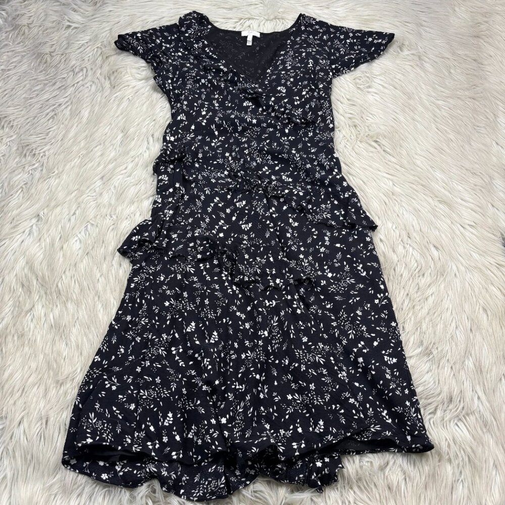 Joie Orita Women's Black Floral Tiered Ruffle V-Neck Midi Dress - Picture 2 of 8